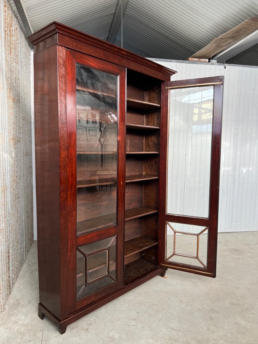 Mahonie Charles X boeken of vitrine met oud glas - Vitrinekasten - Verkoop - Van Tol Antiek